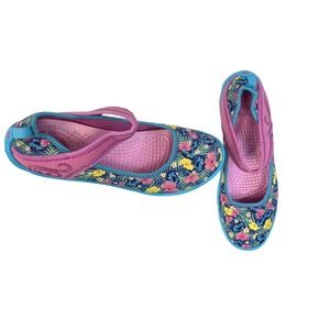 Crocs Mary Jane Flats Girls Floral Print Pink Blue Rubber Shoes Size 13